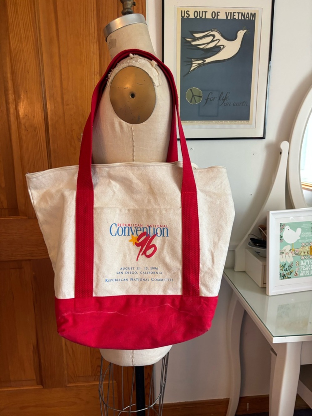 Vintage 1996 Republican National Convention Red & White Canvas Tote